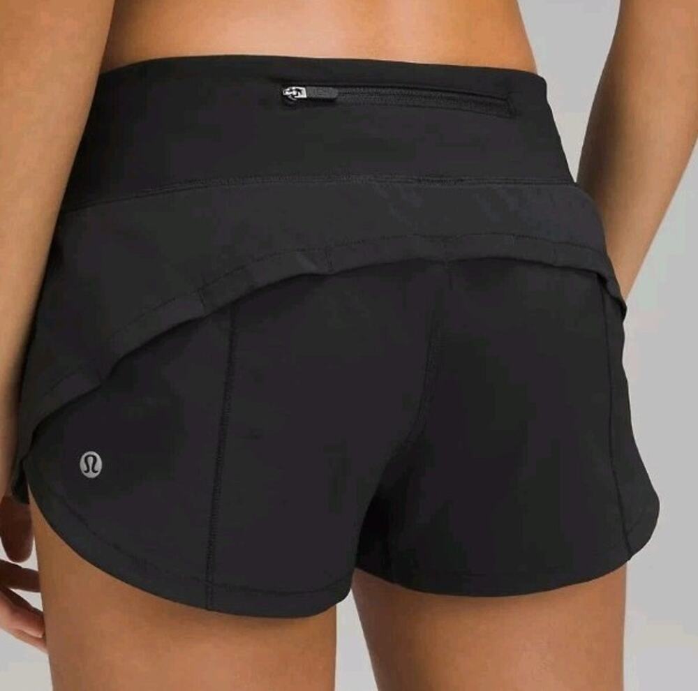 Lululemon Black Speed Up Low Rise Shorts Lined Drawstring Size 14 NEW CUTE